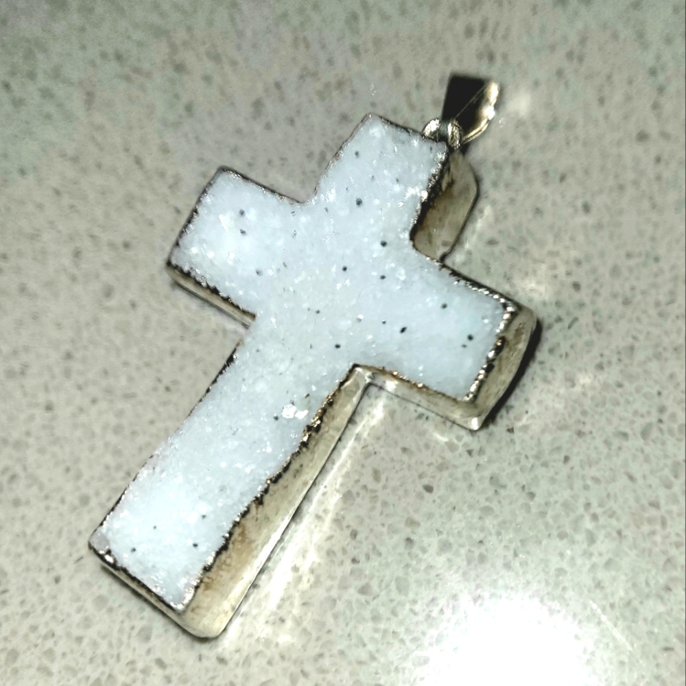 SNOW ❄️ WHITE ♡ Genuine 925 Silver Plated ♡ DRUZY CROSS ♡ Pendant